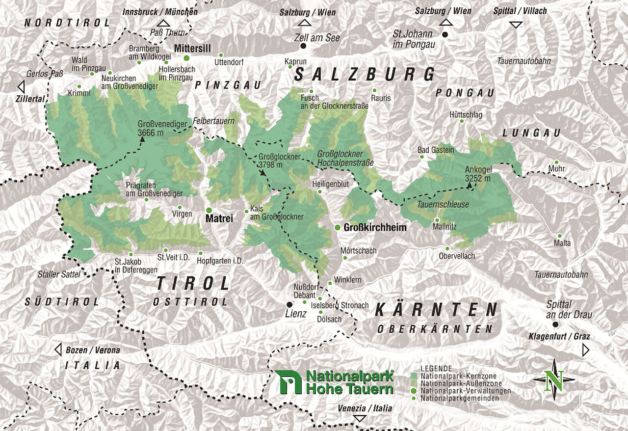 Geographische Karte von Osttirol und Kärnten- mit Hauptaugenmerk für Matrei( osttirol) und Großkirchen( Kärtnen)